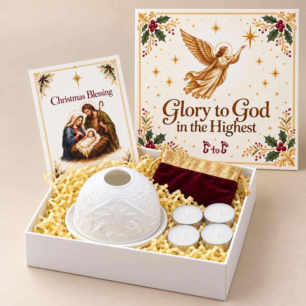 Nativity Candle Holder Christmas Gift Set
