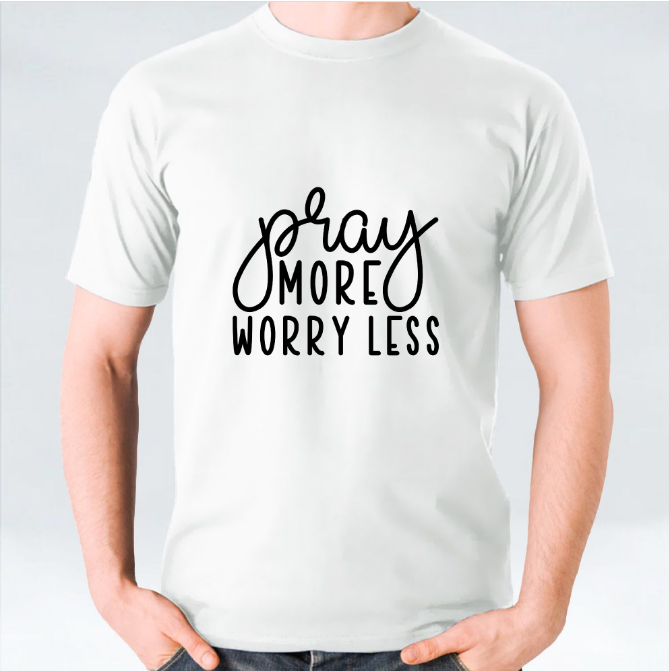Pray More Worry Less T-shirt - White/Black/Maroon
