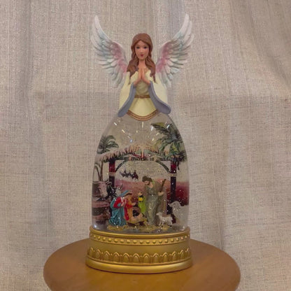 Christmas Illuminated Angel & Nativity Water Globe with Music Lantern