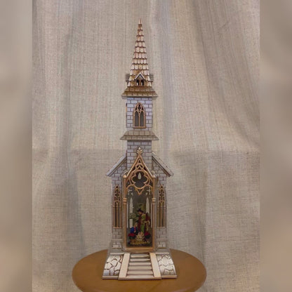 Christmas Illuminated Church & Holy Family of Nazareth Water Globe with Lights and Music