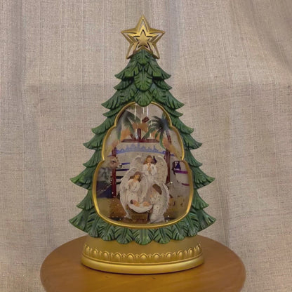 Angels & Baby Jesus in Christmas Tree Water Globe with Lights & Music