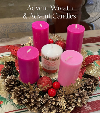 [EARLY BIRD OFFER] Christmas Advent Wreath 12" (Gold Red Poinsettas) + 4 Advent Candles (FOC Nativity Ceramic Cross)