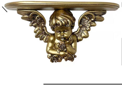 Polystone Angel Wall Shelf/Altar  43.5cm - White/gold