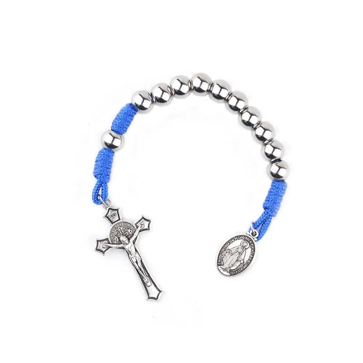 Paracord Stainless steel 8mm Pocket Rosary/Miraculous medal Medal /St Benedict Crucifix- One Decade
