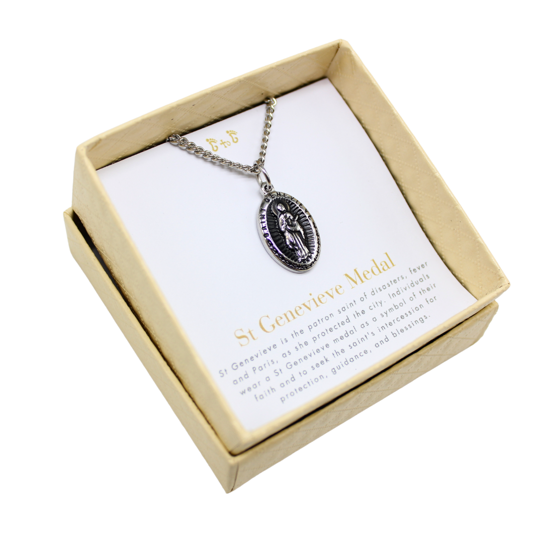 Stainless Steel St Genevieve  Medal/Chain set- 1.5cm