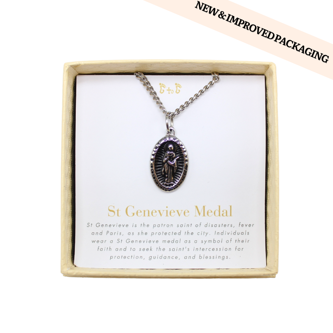 Stainless Steel St Genevieve  Medal/Chain set- 1.5cm