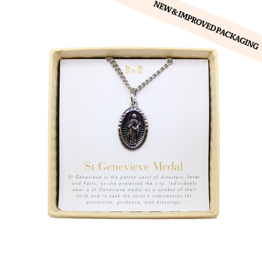 Stainless Steel St Genevieve  Medal/Chain set- 1.5cm