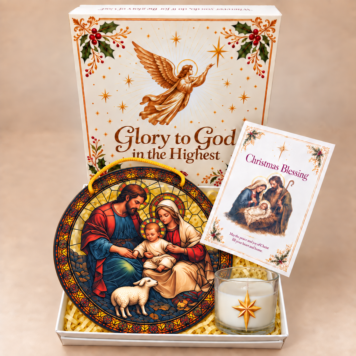 Holy Family Stained Glass Home Blessing Gift Set