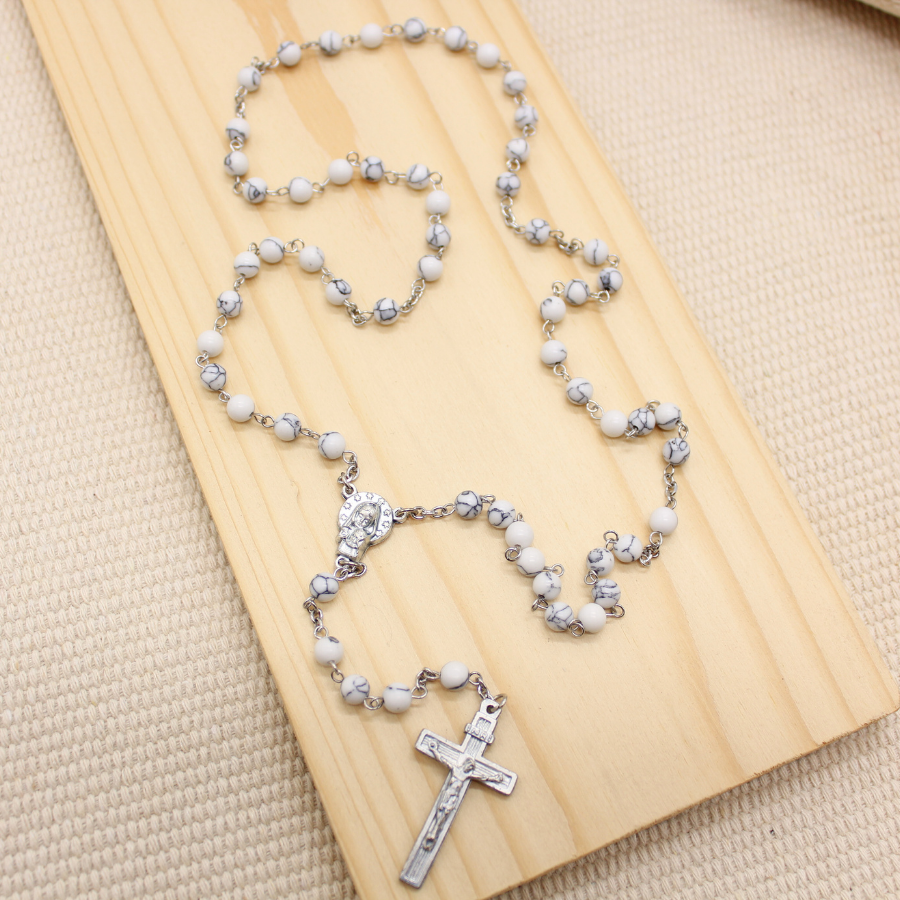 White Turquoise 6mm Stone Beads Rosary (Personalisation Available)