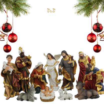 Christmas Polystone Nativity Crib Set 13" (Color)