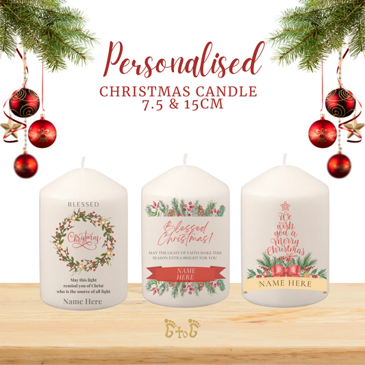 Personalised Pillar Candle for Christmas 7.5cm & 15cm