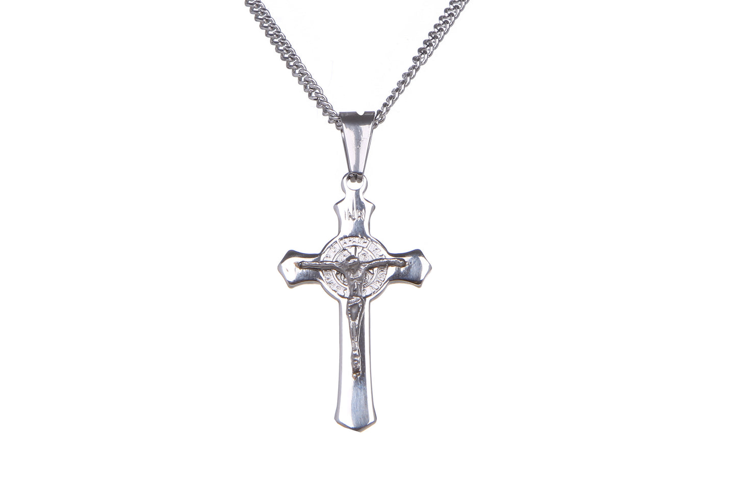 Stainless Steel St Benedict 4.5 cmCrucifix/Chain - Silver