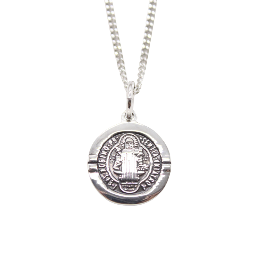 Stainless Steel St Benedict Medal/Chain set - Silver/Gold