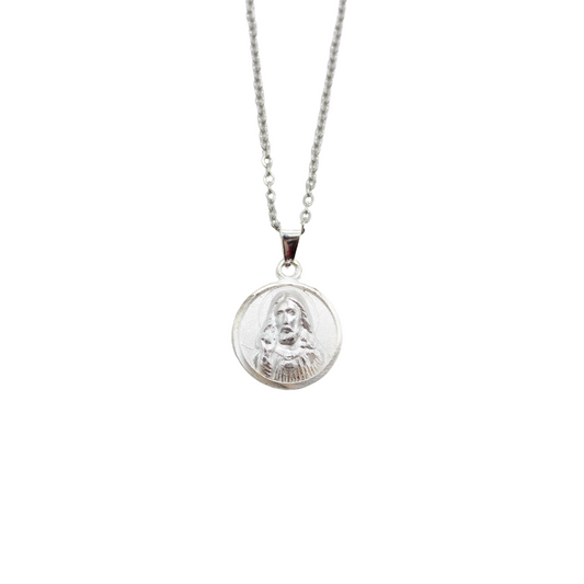 Silver Sacred Heart  Medal/Chain Set