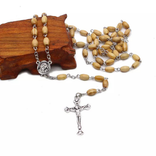 Wood Pine Bead Rosary