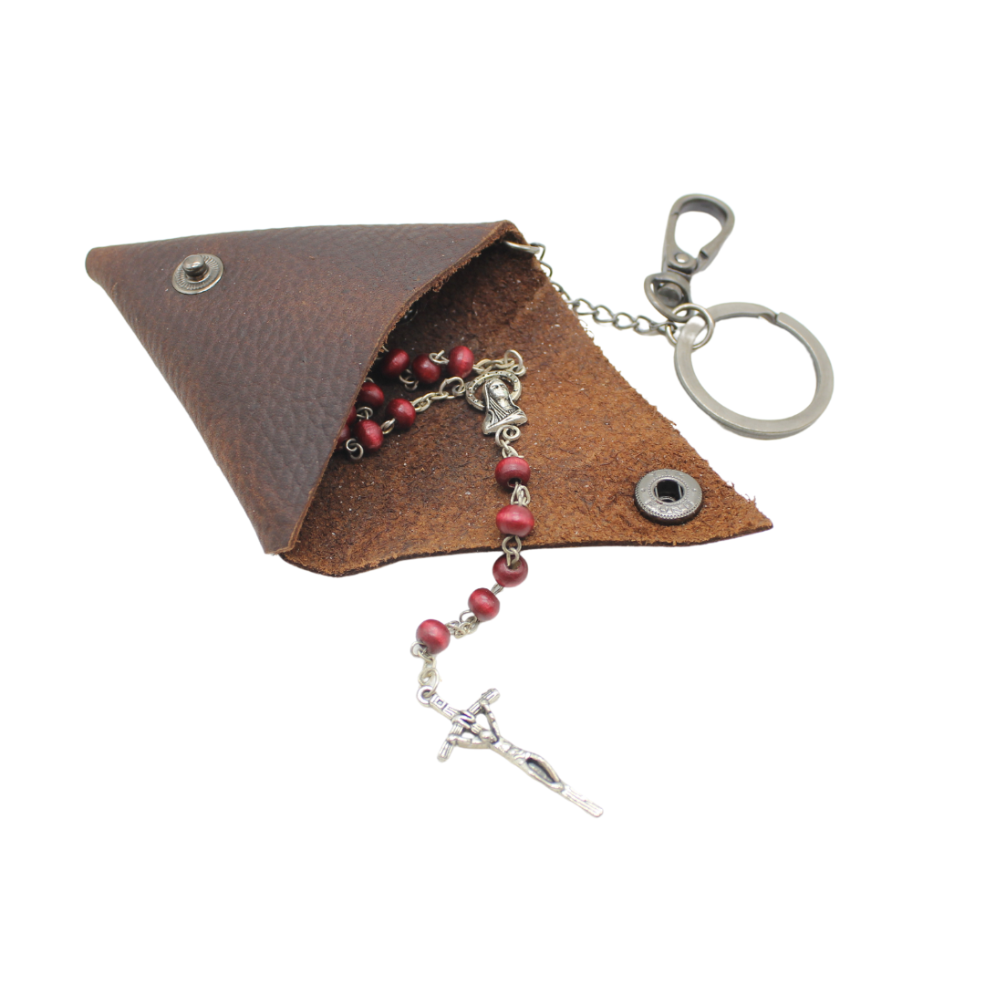 Leather Rosary pouch keychain