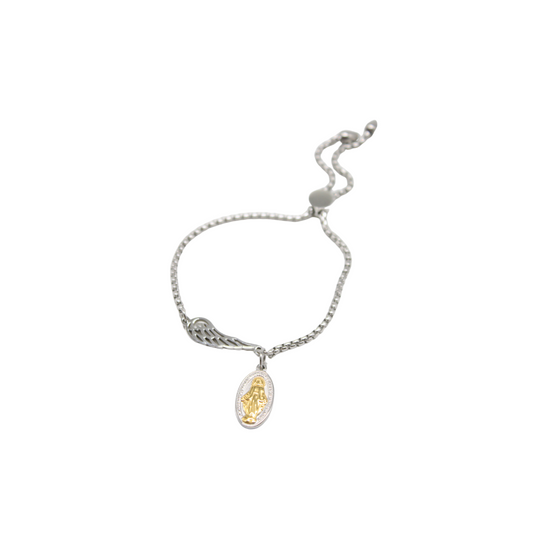 Stainless Steel Adjustable Angel Wing Miraculous Medal  Bracelet
