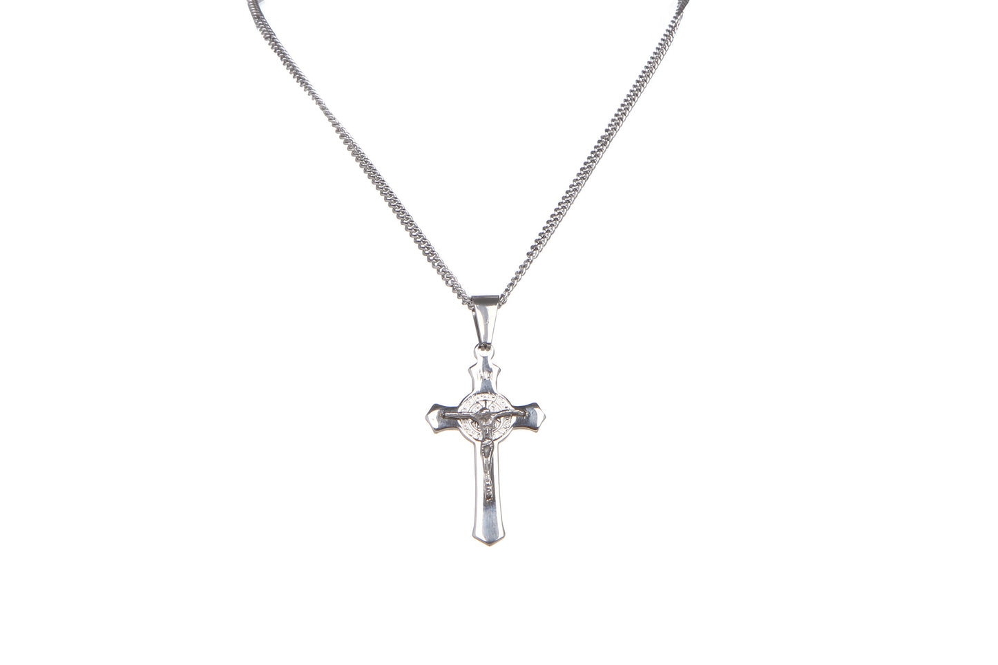 Stainless Steel St Benedict 4.5 cmCrucifix/Chain - Silver