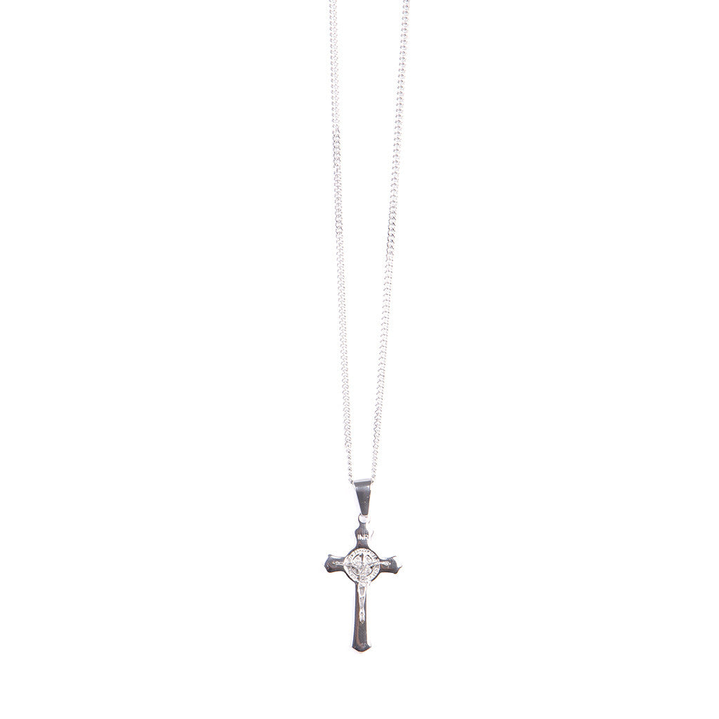 Stainless Steel St Benedict 4.5 cmCrucifix/Chain - Silver