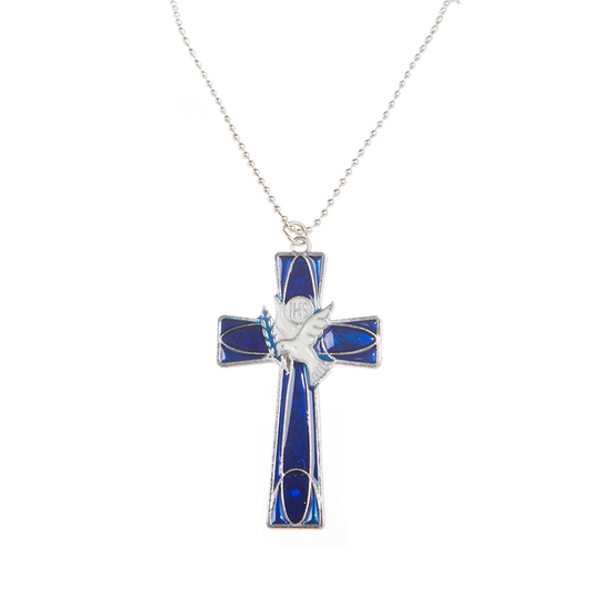 Metal Holy Spirit Cross/chain - Blue