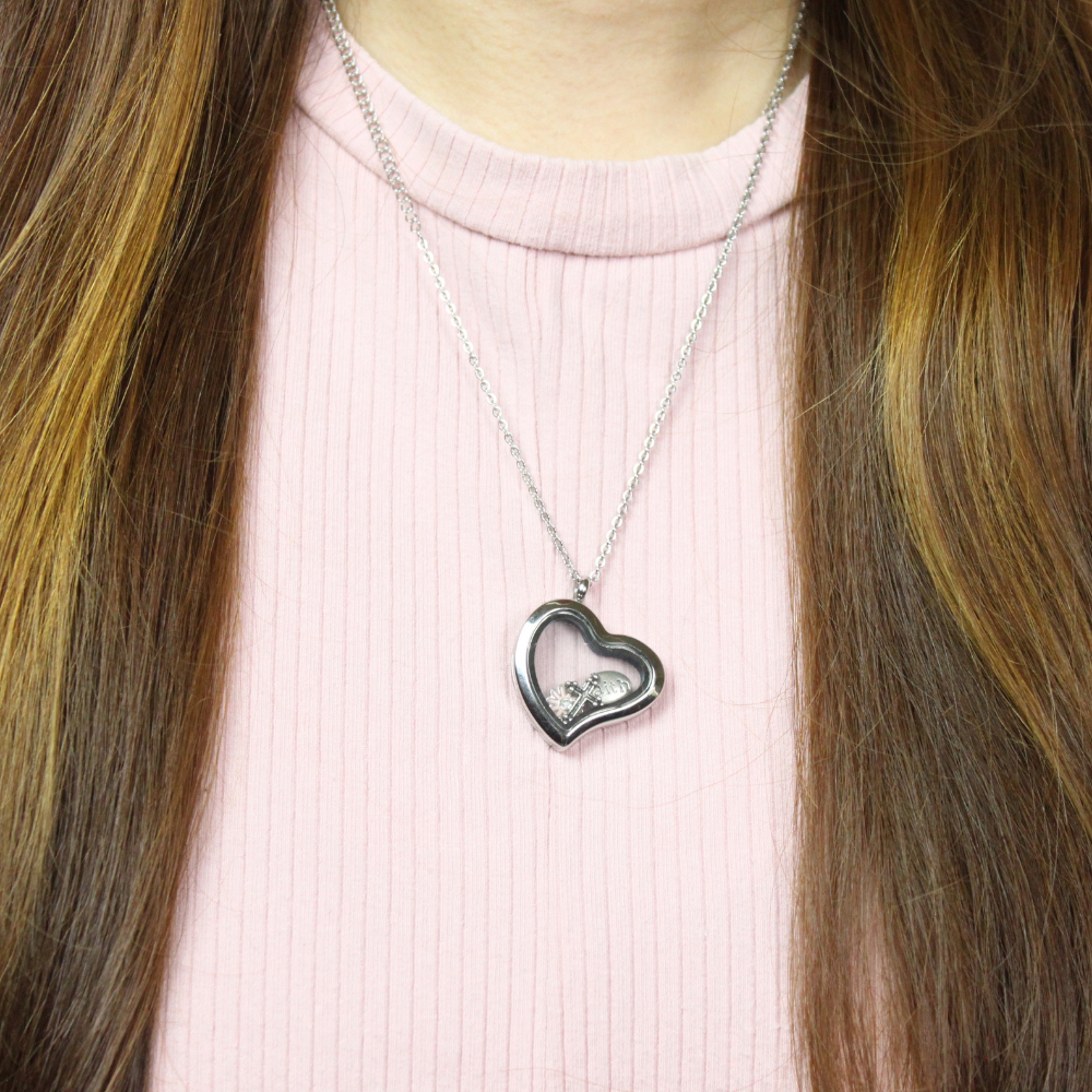Stainless Steel Glass Heart Floating Pendant/Chain set
