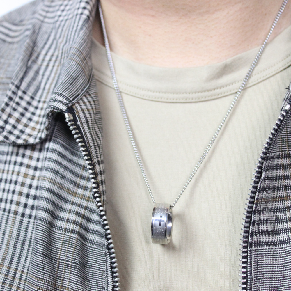 Stainless Steel Ring with Our Father's Prayer/Chain set