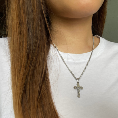 Stainless Steel Crucifix/Chain (Flower)