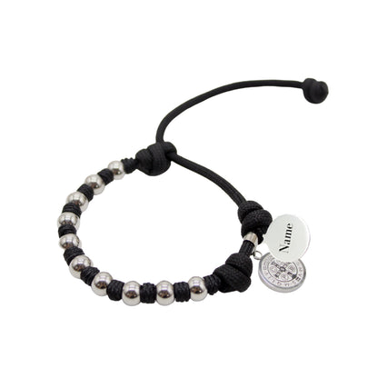 [PRE-ORDER] Stainless Steel Beads /Paracord Rosary Bracelet - Silver/Black Cord (Personalisation Available)