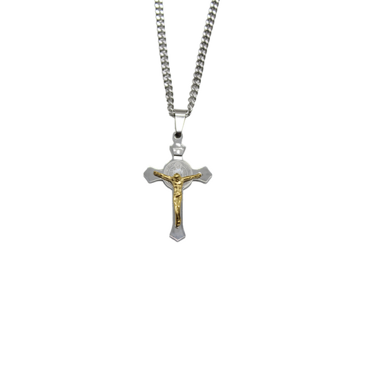 Stainless Steel St Benedict 4.5 cmCrucifix/Chain - Gold corpus