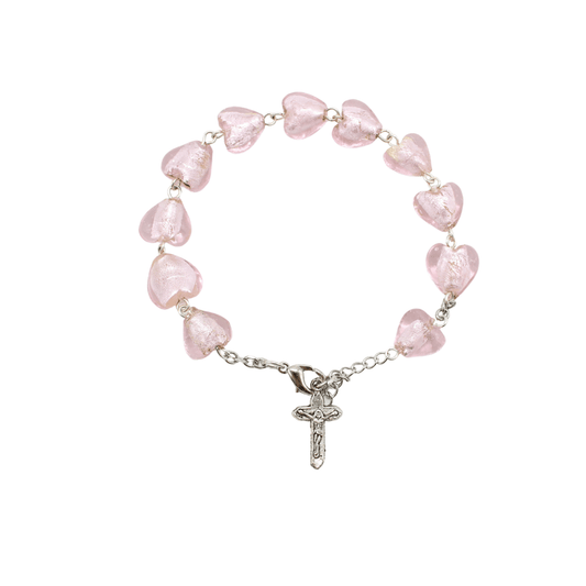 Glass Heart Shape Rosary Bracelet