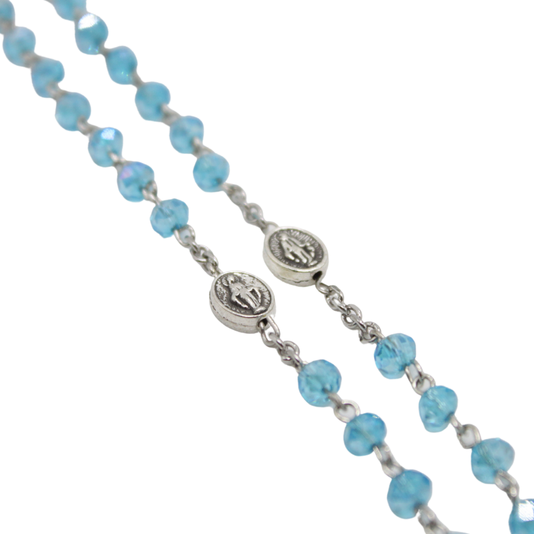 Seven Sorrows Korean Crystal Rosary - Light Blue (Personalisation Available)