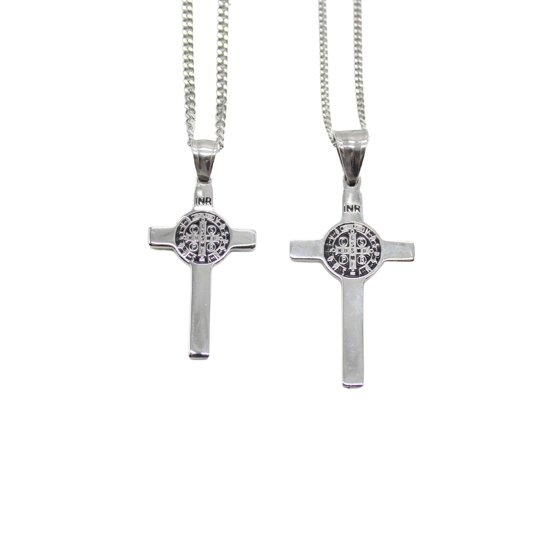 Stainless Steel St Benedict Crucifix/Chain set (Black inlay)
