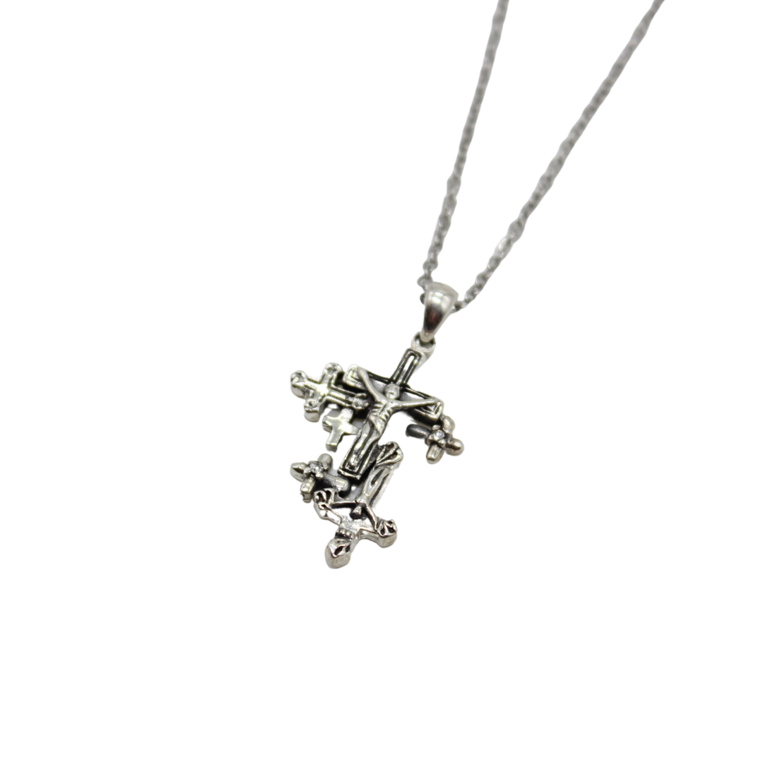 Silver Multiple Crucifix /Chain Set