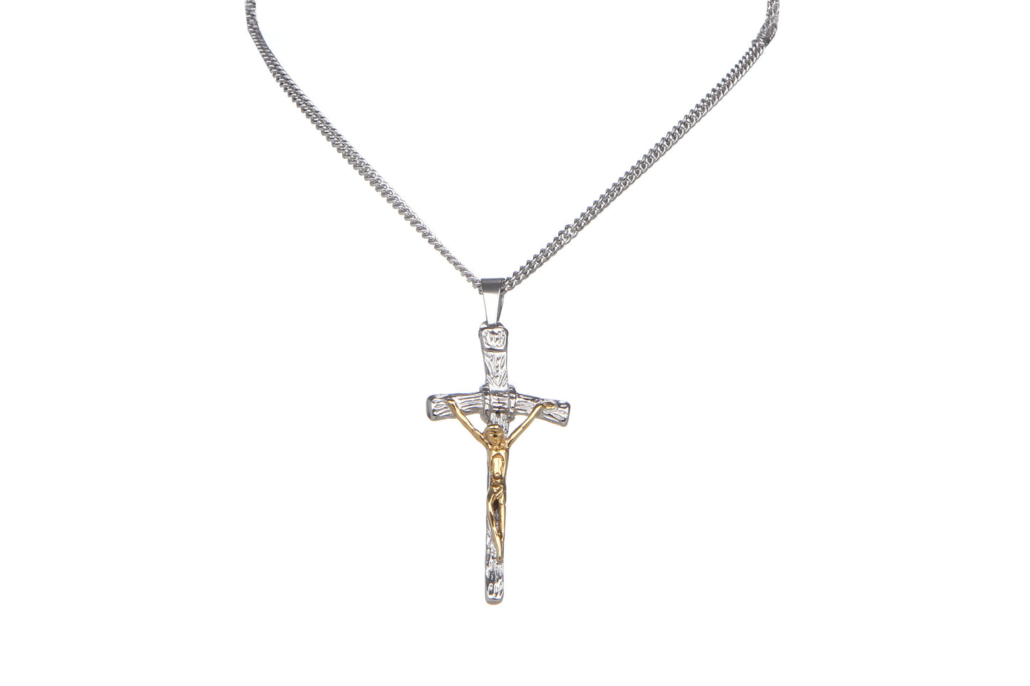 Stainless Steel Papal Crucifix/Chain - Gold plated 4 /5.5cm