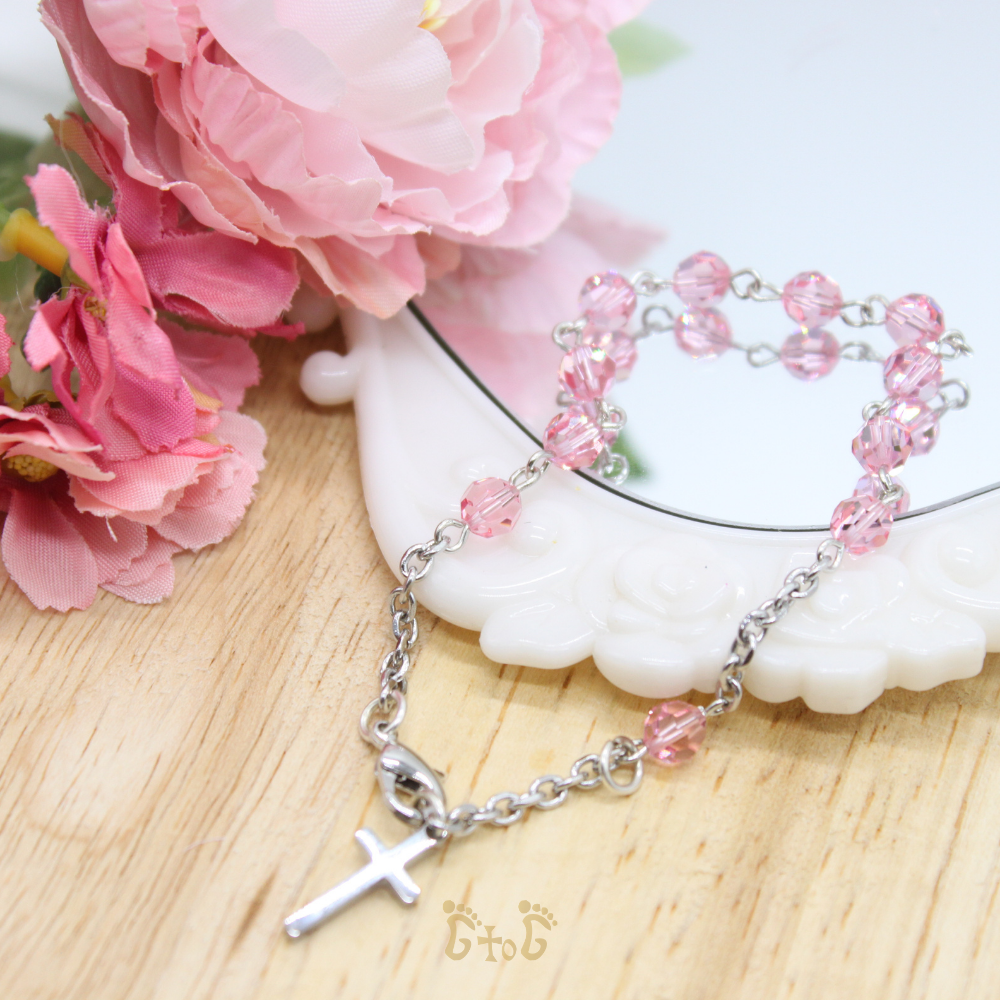 Swarovski Crystal Rosary Bracelet - White/Pink/Blue/Mix Color