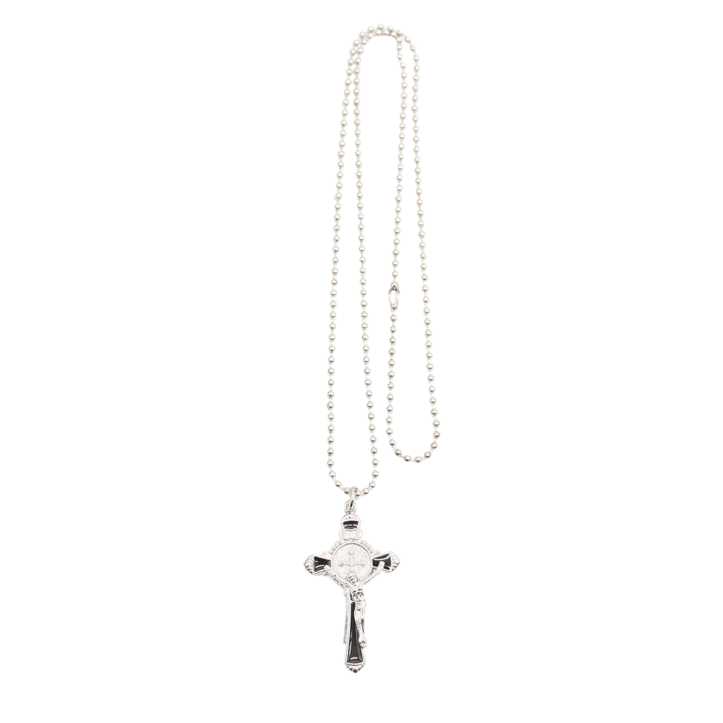 Alloy St Benedict Crucifix/Chain- Black/Blue/Red 4cm