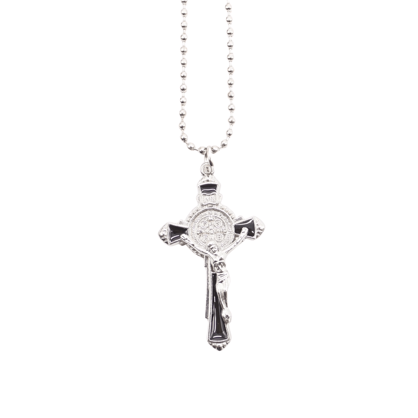 Alloy St Benedict Crucifix/Chain- Black/Blue/Red 4cm