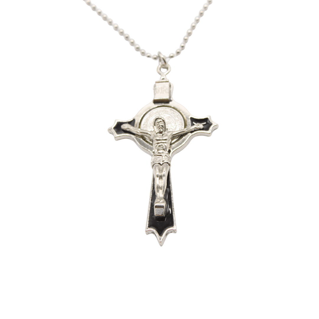 Alloy St Benedict Crucifix/Chain- Black/Blue/Red 6.5cm
