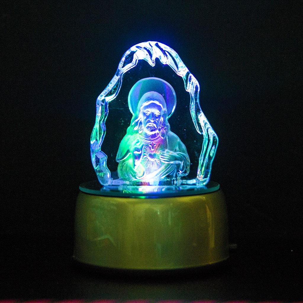 Crystal Engraved Jesus/Mary/Mother Mary Light Base