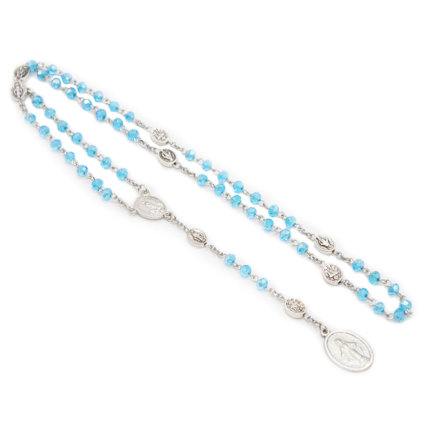 Seven Sorrows Korean Crystal Rosary - Light Blue (Personalisation Available)