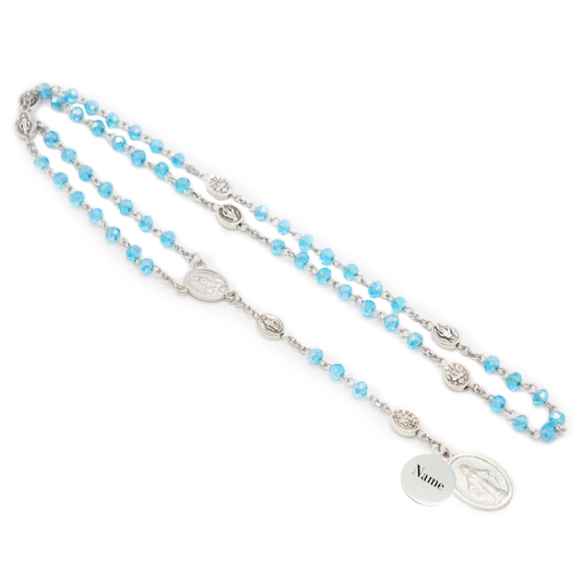 Seven Sorrows Korean Crystal Rosary - Light Blue (Personalisation Available)
