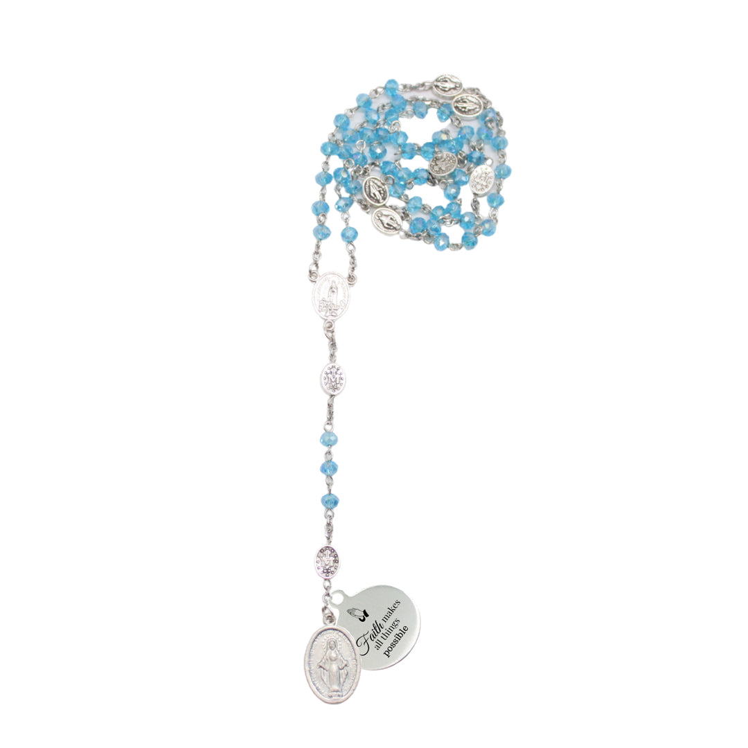 Seven Sorrows Korean Crystal Rosary - Light Blue (Personalisation Available)