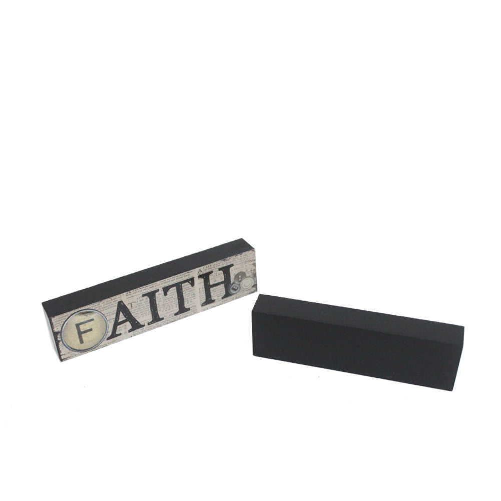 Wood Table Block Plaque - Faith Hope Love