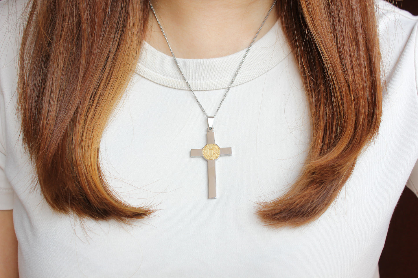 Stainless Steel St Benedict Crucifix - Gold/Silver