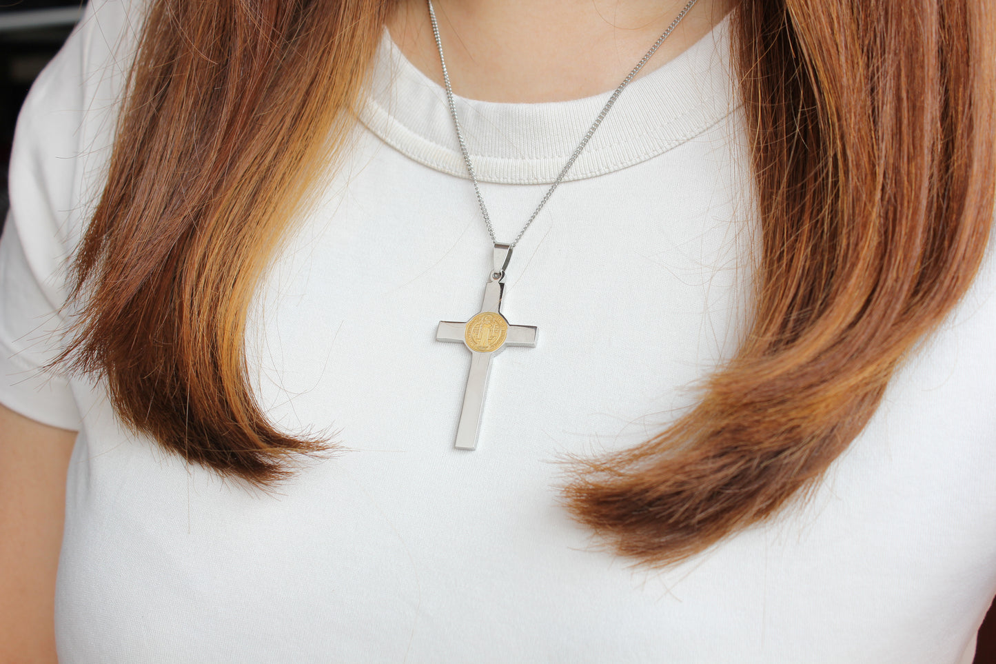 Stainless Steel St Benedict Crucifix - Gold/Silver