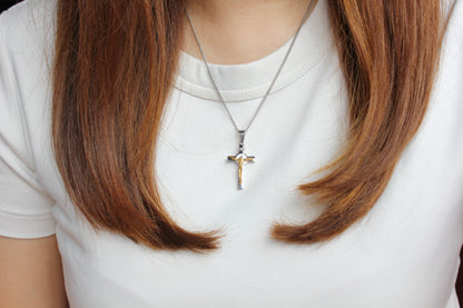 Stainless Steel St Benedict Crucifix/Chain - Gold/Silver (small)