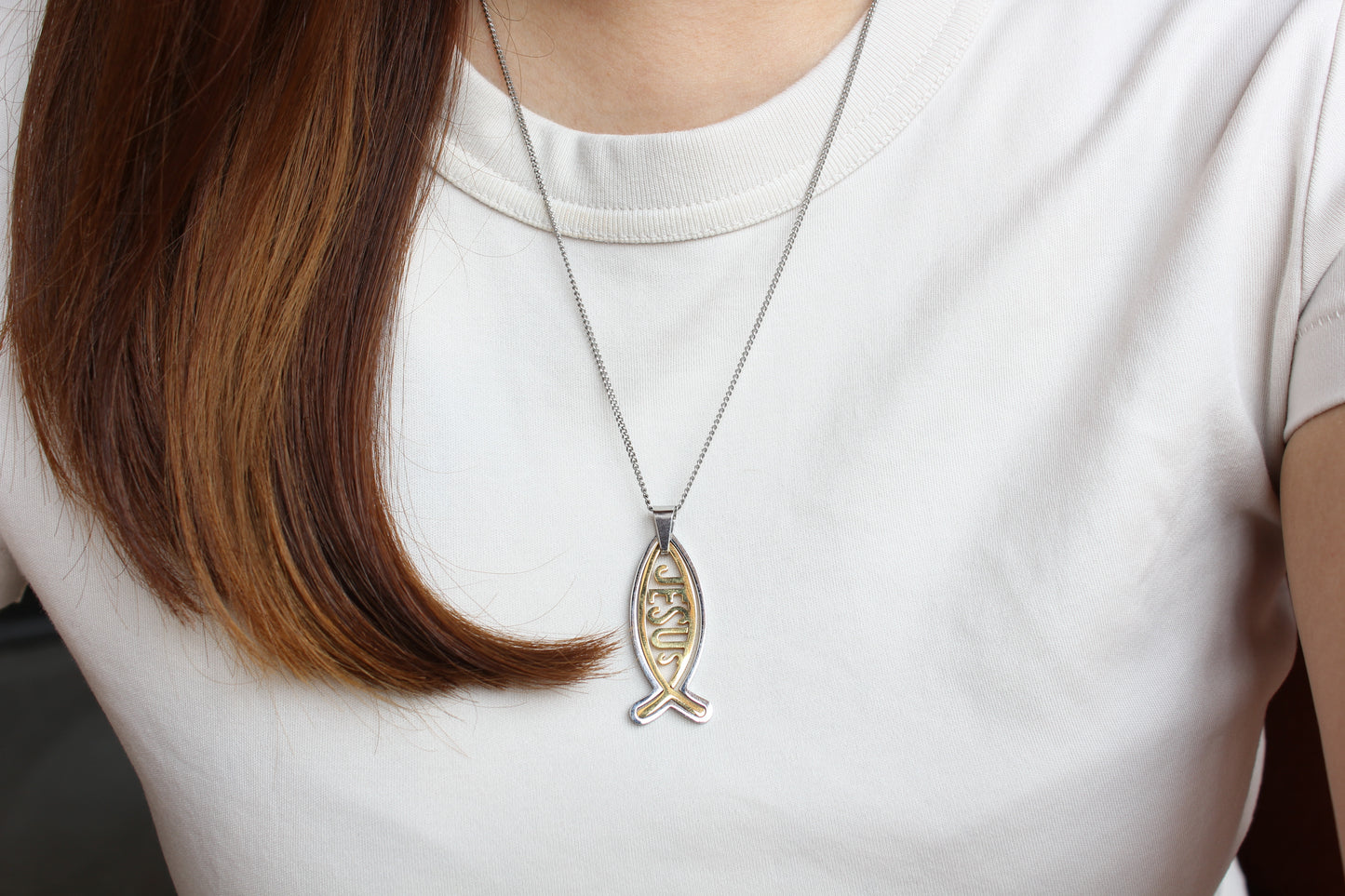 Stainless Steel "Jesus" Fish Pendant/Chain set - 2.5cm/4cm (gold plated)