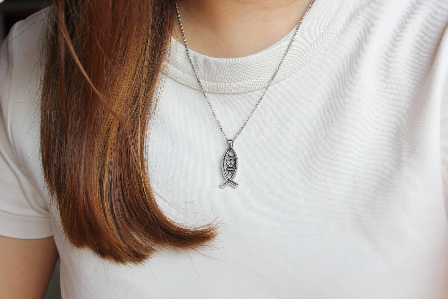 Stainless Steel "Jesus" Fish Pendant/Chain set - 2.5/4cm