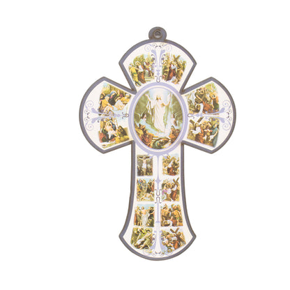 Wood Wall Picture Cross - Divine Mercy/Resurrection/Stations of the Cross - 20cm