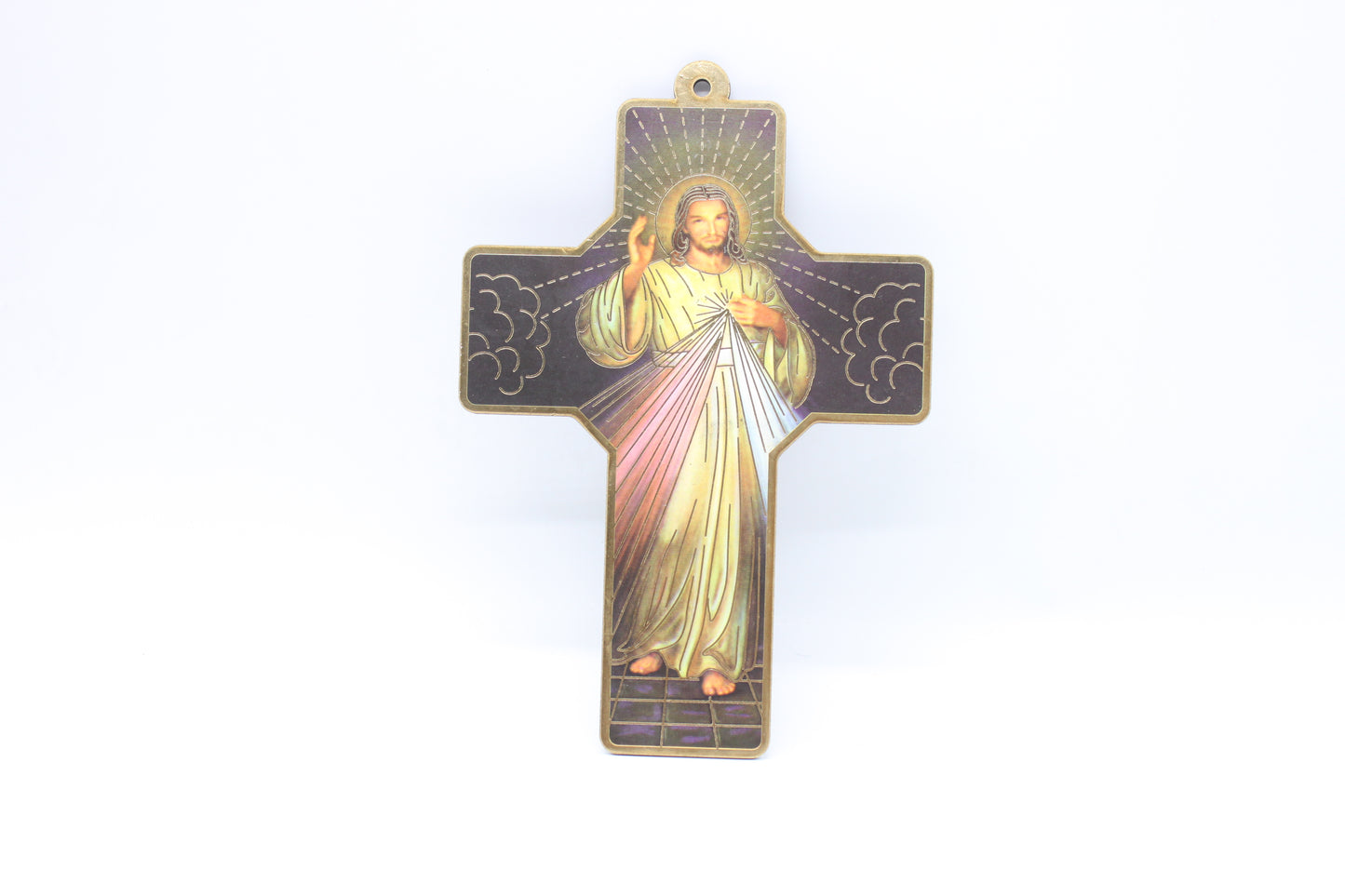 Wood Wall Picture Cross - Divine Mercy/Resurrection/Stations of the Cross - 20cm